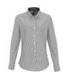 PR338 Premier Ladies Long Sleeve Striped Oxford Shirt White / Grey colour image
